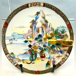 VTG Nippon Royal Kega Geisha Chinoiserie Trinket Dish W/Handle, Porcelain, 6.25”